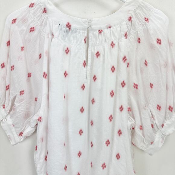 J.Crew Smock Neck Puff Sleeve Top Dot Flowy Cottagecore Cotton White Medium - Picture 8 of 11